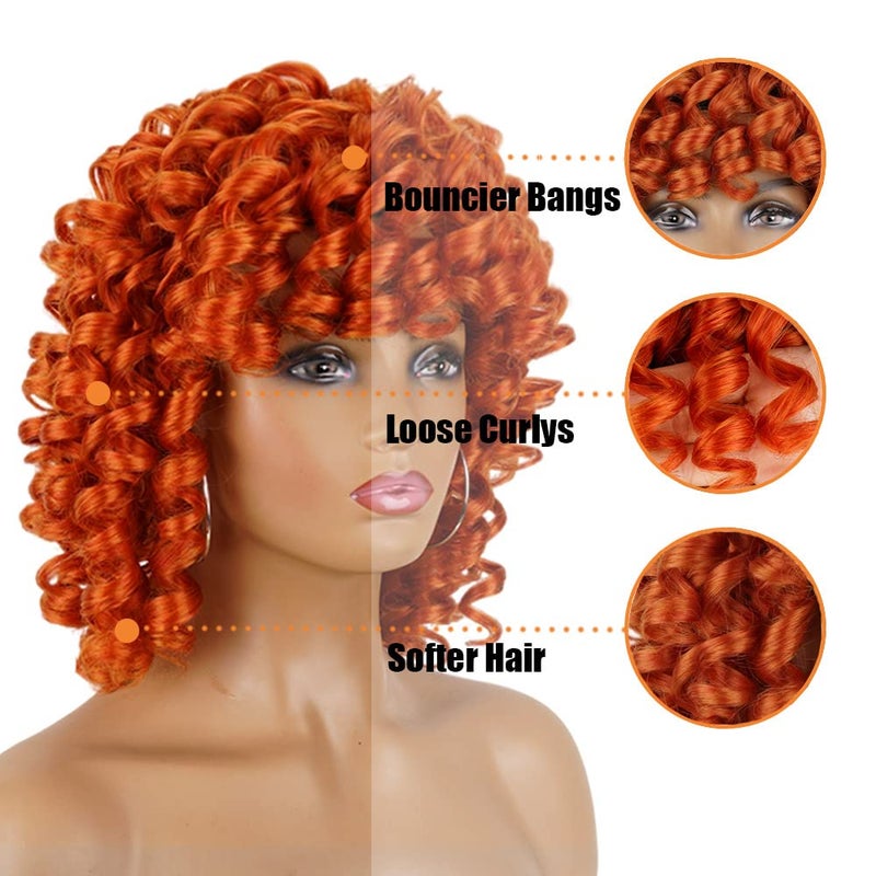 PHOENIXFLY Orange Curly Wigs for Black Women Short Curly Wigs for Women Curly Synthetic Hair Heat Resistant Hair Replacement with Wig Caps (Orange) - Image 5